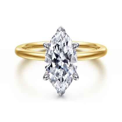 Evelina - 14K White-Yellow Gold Marquise Shape Solitaire Diamond Engagement Ring