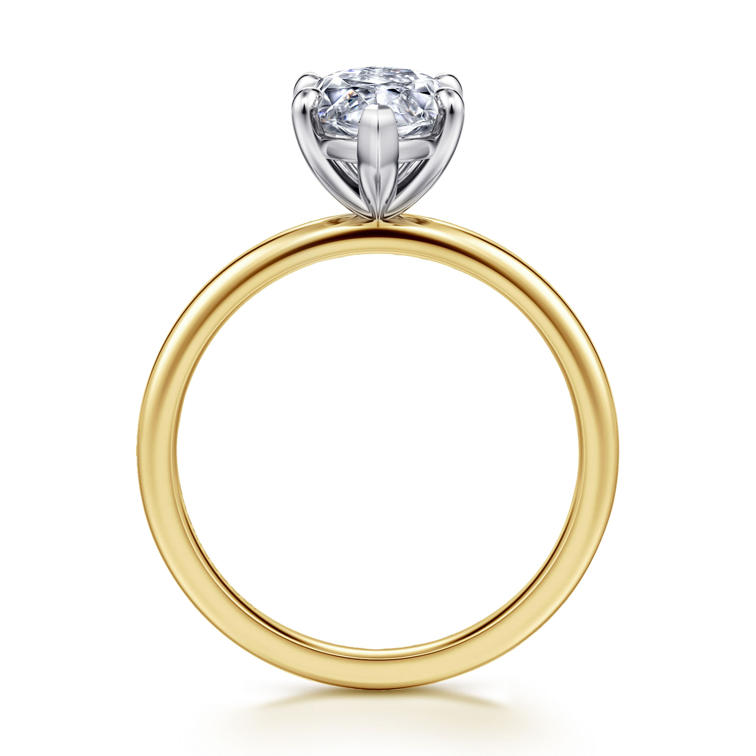 Evelina - 14K White-Yellow Gold Marquise Shape Solitaire Diamond Engagement Ring
