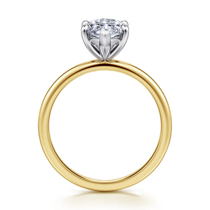 Evelina - 14K White-Yellow Gold Marquise Shape Solitaire Diamond Engagement Ring