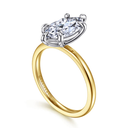 Evelina - 14K White-Yellow Gold Marquise Shape Solitaire Diamond Engagement Ring