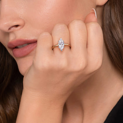 Evelina - 14K White-Yellow Gold Marquise Shape Solitaire Diamond Engagement Ring