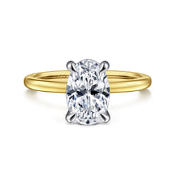 Evelina - 14K White-Yellow Gold Oval Solitaire Diamond Engagement Ring