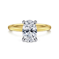 Evelina - 14K White-Yellow Gold Oval Solitaire Diamond Engagement Ring