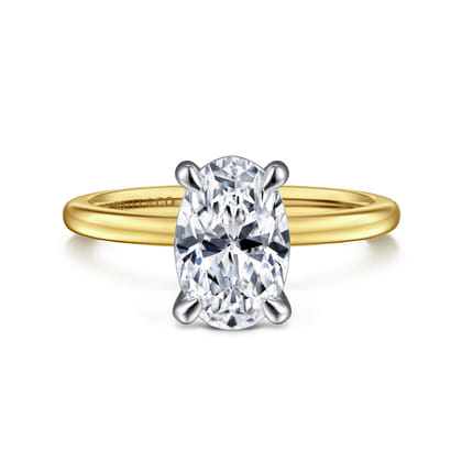Evelina - 14K White-Yellow Gold Oval Solitaire Diamond Engagement Ring