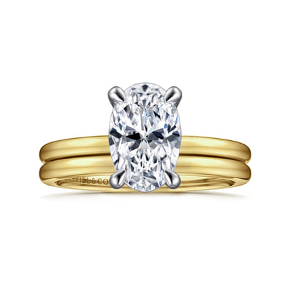 Evelina - 14K White-Yellow Gold Oval Solitaire Diamond Engagement Ring
