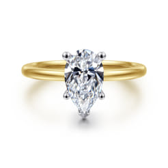 Evelina - 14K White-Yellow Gold Pear Shape Solitaire Diamond Engagement Ring