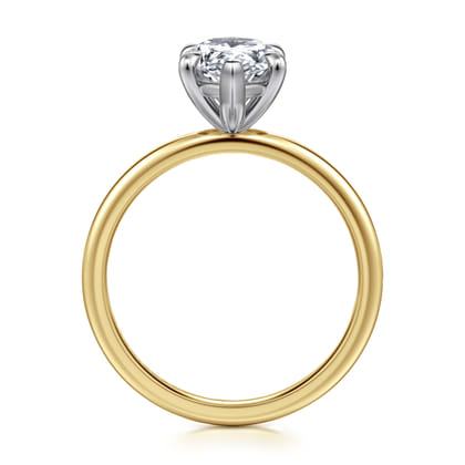 Evelina - 14K White-Yellow Gold Pear Shape Solitaire Diamond Engagement Ring