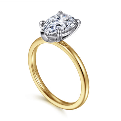 Evelina - 14K White-Yellow Gold Pear Shape Solitaire Diamond Engagement Ring