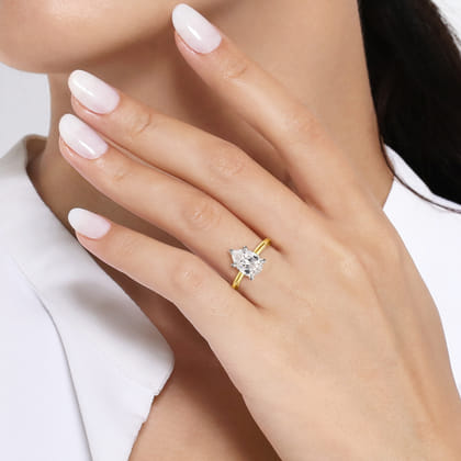 Evelina - 14K White-Yellow Gold Pear Shape Solitaire Diamond Engagement Ring