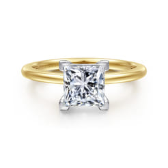 Evelina - 14K White-Yellow Gold Princess Cut Solitaire Diamond Engagement Ring