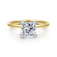 Evelina - 14K White-Yellow Gold Princess Cut Solitaire Diamond Engagement Ring