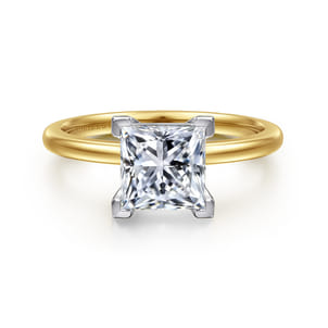Evelina - 14K White-Yellow Gold Princess Cut Solitaire Diamond Engagement Ring
