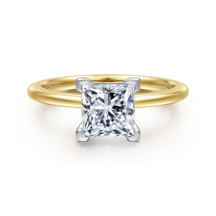 Evelina - 14K White-Yellow Gold Princess Cut Solitaire Diamond Engagement Ring