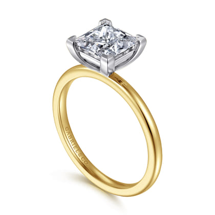 Evelina - 14K White-Yellow Gold Princess Cut Solitaire Diamond Engagement Ring