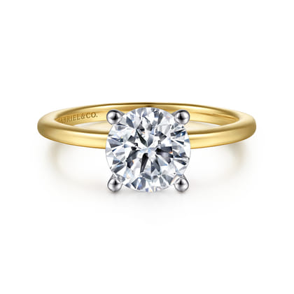 Evelina - 14K White-Yellow Gold Round Solitaire Diamond Engagement Ring