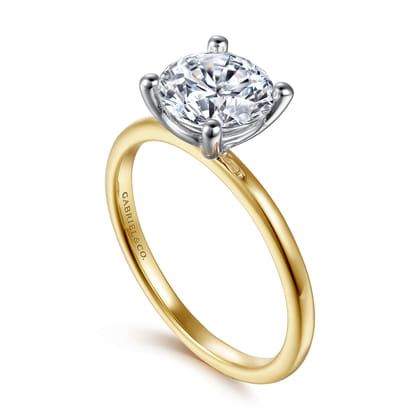 Evelina - 14K White-Yellow Gold Round Solitaire Diamond Engagement Ring
