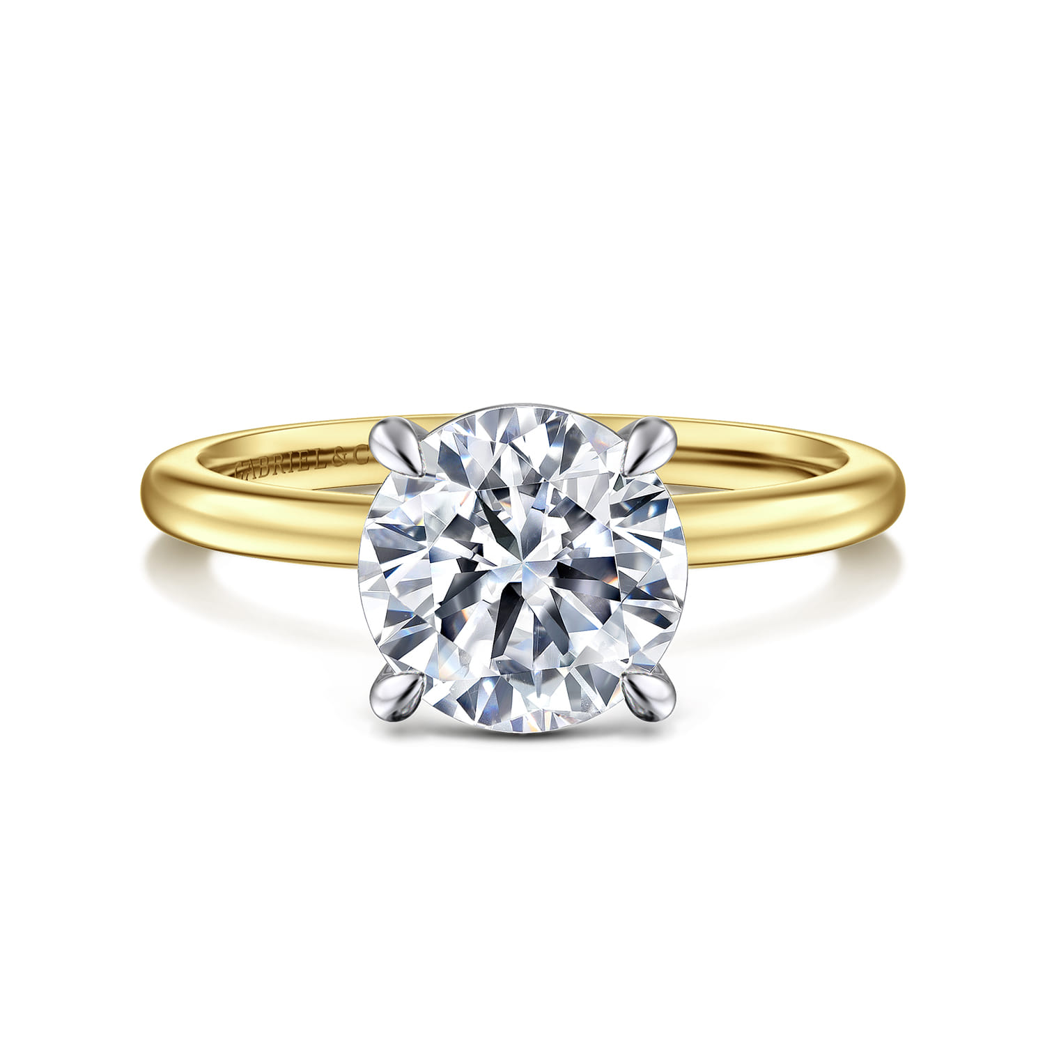Evelina - 14K White-Yellow Gold Round Solitaire Diamond Engagement Ring