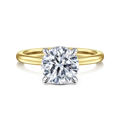 Evelina - 14K White-Yellow Gold Round Solitaire Diamond Engagement Ring
