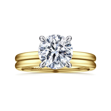Evelina - 14K White-Yellow Gold Round Solitaire Diamond Engagement Ring