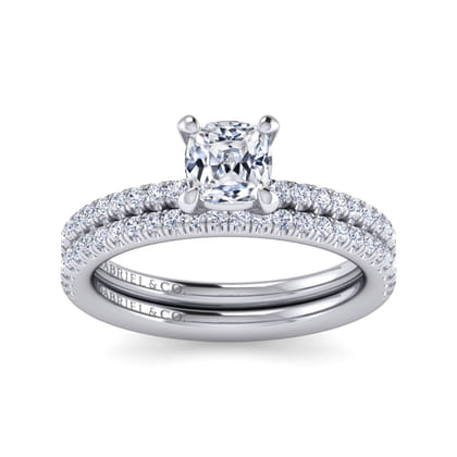Evelyn - 14K White Gold Cushion Cut Diamond Engagement Ring