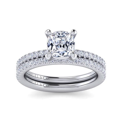 Evelyn - 14K White Gold Cushion Cut Diamond Engagement Ring