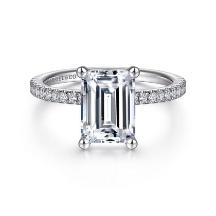 Evelyn - 14K White Gold Emerald Cut Diamond Engagement Ring