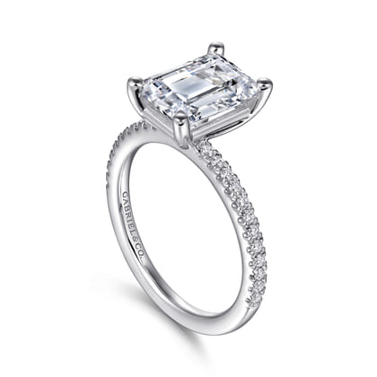 Evelyn - 14K White Gold Emerald Cut Diamond Engagement Ring