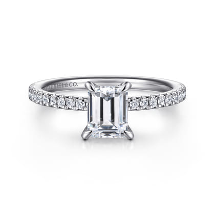 Evelyn - 14K White Gold Emerald Cut Diamond Engagement Ring