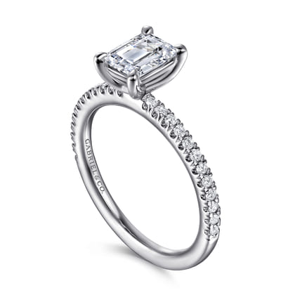 Evelyn - 14K White Gold Emerald Cut Diamond Engagement Ring