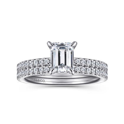 Evelyn - 14K White Gold Emerald Cut Diamond Engagement Ring