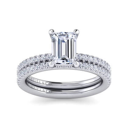 Evelyn - 14K White Gold Emerald Cut Diamond Engagement Ring