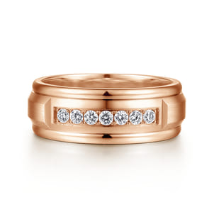 Everett - 14K Rose Gold Diamond Men's Wedding Ring in Satin Finish