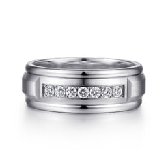14K White Gold Diamond Men's Band in Satin Finish