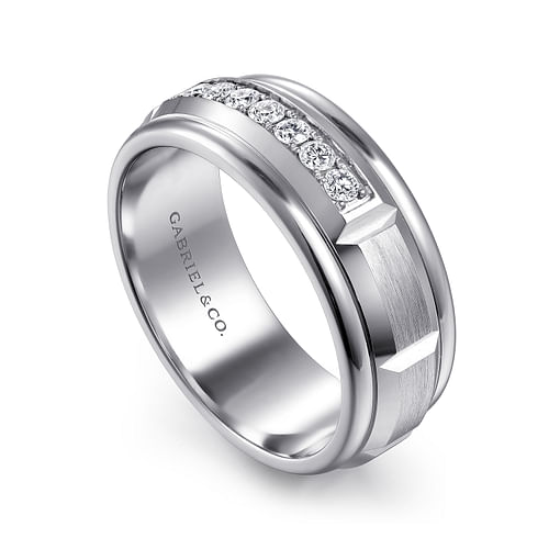 Everett - 14K White Gold Diamond Men's Wedding Ring in Satin Finish - 0.23 ct - Shot 3