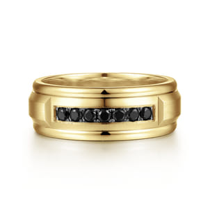Everett - 14K Yellow Gold Black Diamond Men's Wedding Ring in Satin Finish