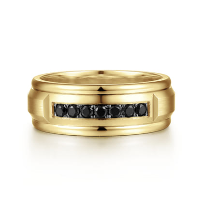 Everett - 14K Yellow Gold Black Diamond Men's Wedding Ring in Satin Finish