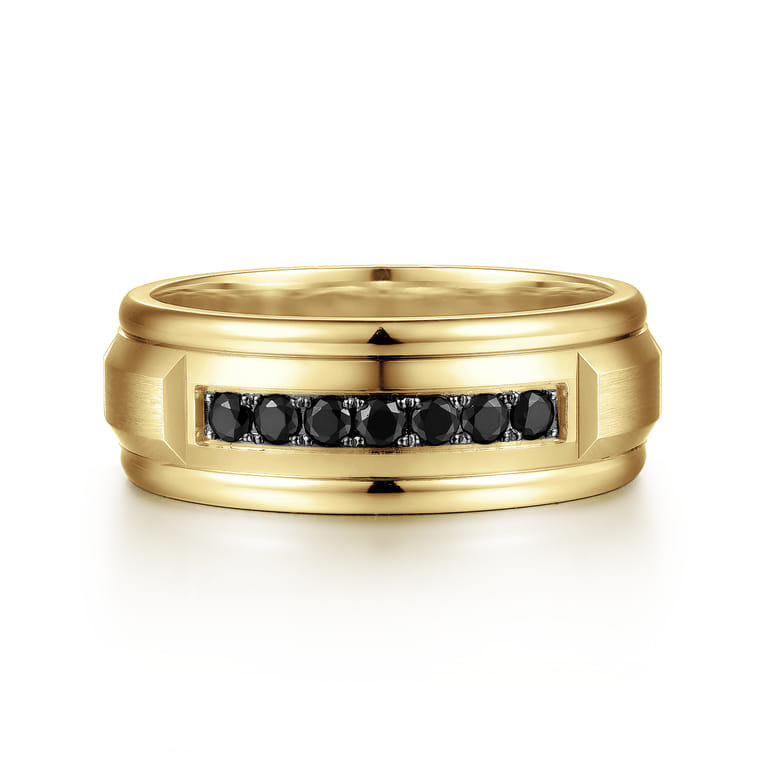 Everett - 14K Yellow Gold Black Diamond Men's Wedding Ring in Satin Finish - 0.29 ct - Shot 1