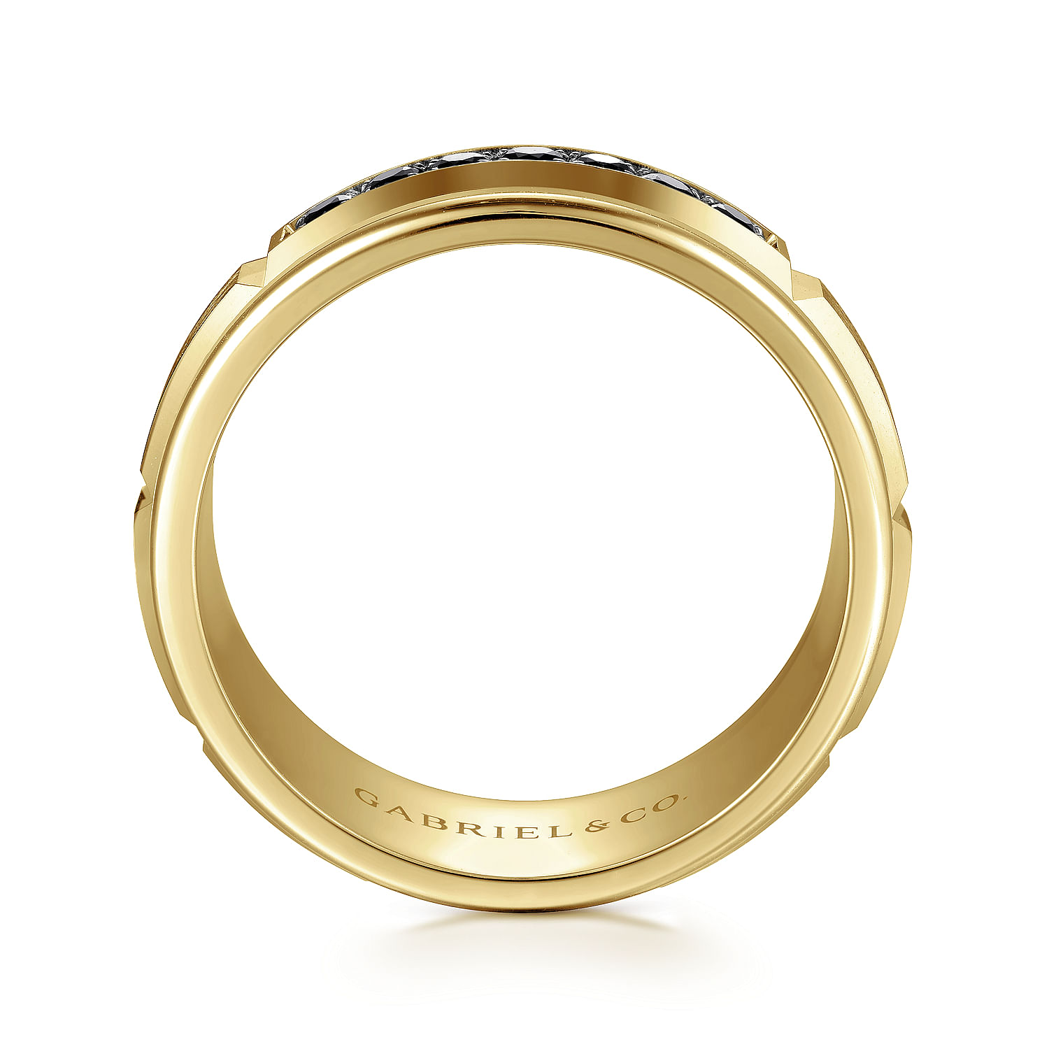 Everett - 14K Yellow Gold Black Diamond Men's Wedding Ring in Satin Finish