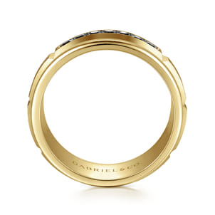 Everett - 14K Yellow Gold Black Diamond Men's Wedding Ring in Satin Finish