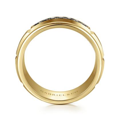 Everett - 14K Yellow Gold Black Diamond Men's Wedding Ring in Satin Finish