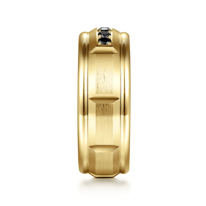 Everett - 14K Yellow Gold Black Diamond Men's Wedding Ring in Satin Finish