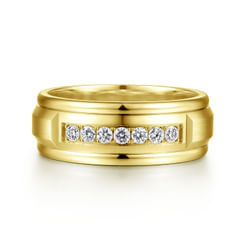 Everett - 14K Yellow Gold Diamond Men's Wedding Ring in Satin Finish