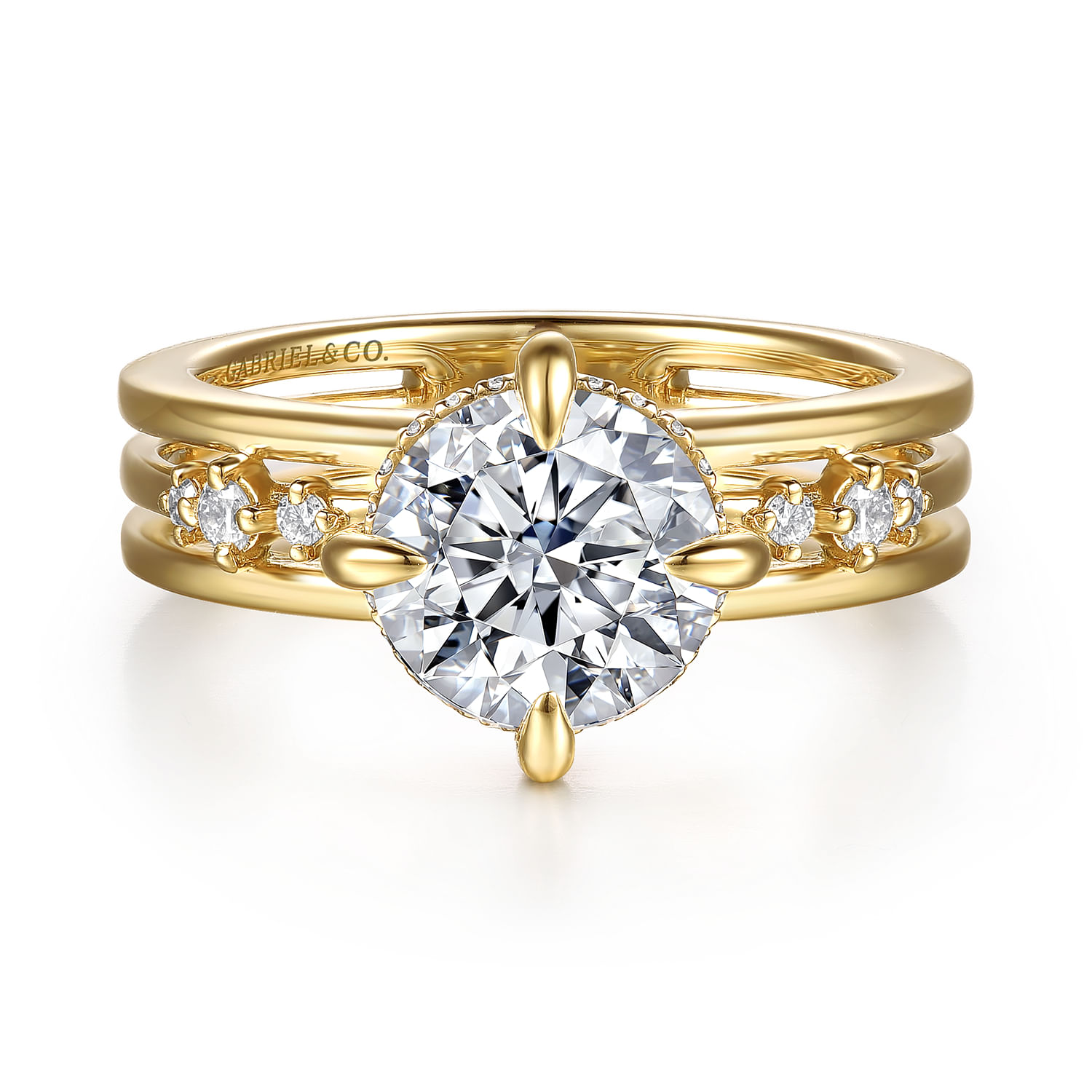 Everlasting - 14K Yellow Gold Compass Prong Round Diamond Engagement Ring