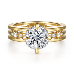 Everlasting - 14K Yellow Gold Compass Prong Round Diamond Engagement Ring