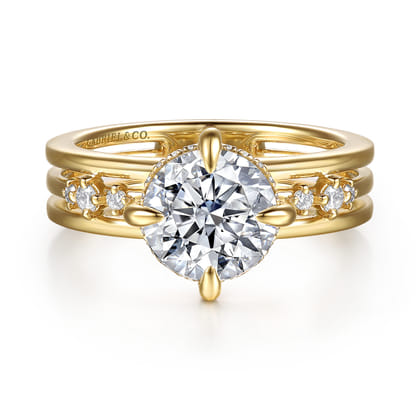 Everlasting - 14K Yellow Gold Compass Prong Round Diamond Engagement Ring