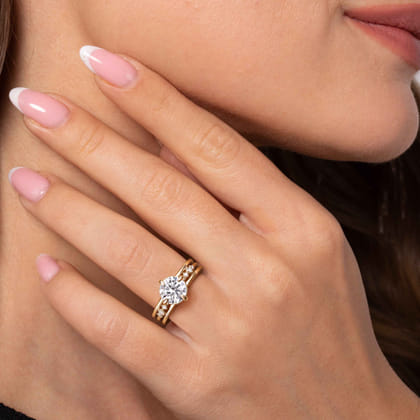 Everlasting - 14K Yellow Gold Compass Prong Round Diamond Engagement Ring