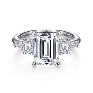 Everley - 18K White Gold Emerald Cut Five Stone Diamond Channel Set Engagement Ring