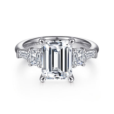 Everley - 18K White Gold Emerald Cut Five Stone Diamond Channel Set Engagement Ring