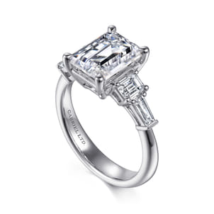 Everley - 18K White Gold Emerald Cut Five Stone Diamond Channel Set Engagement Ring