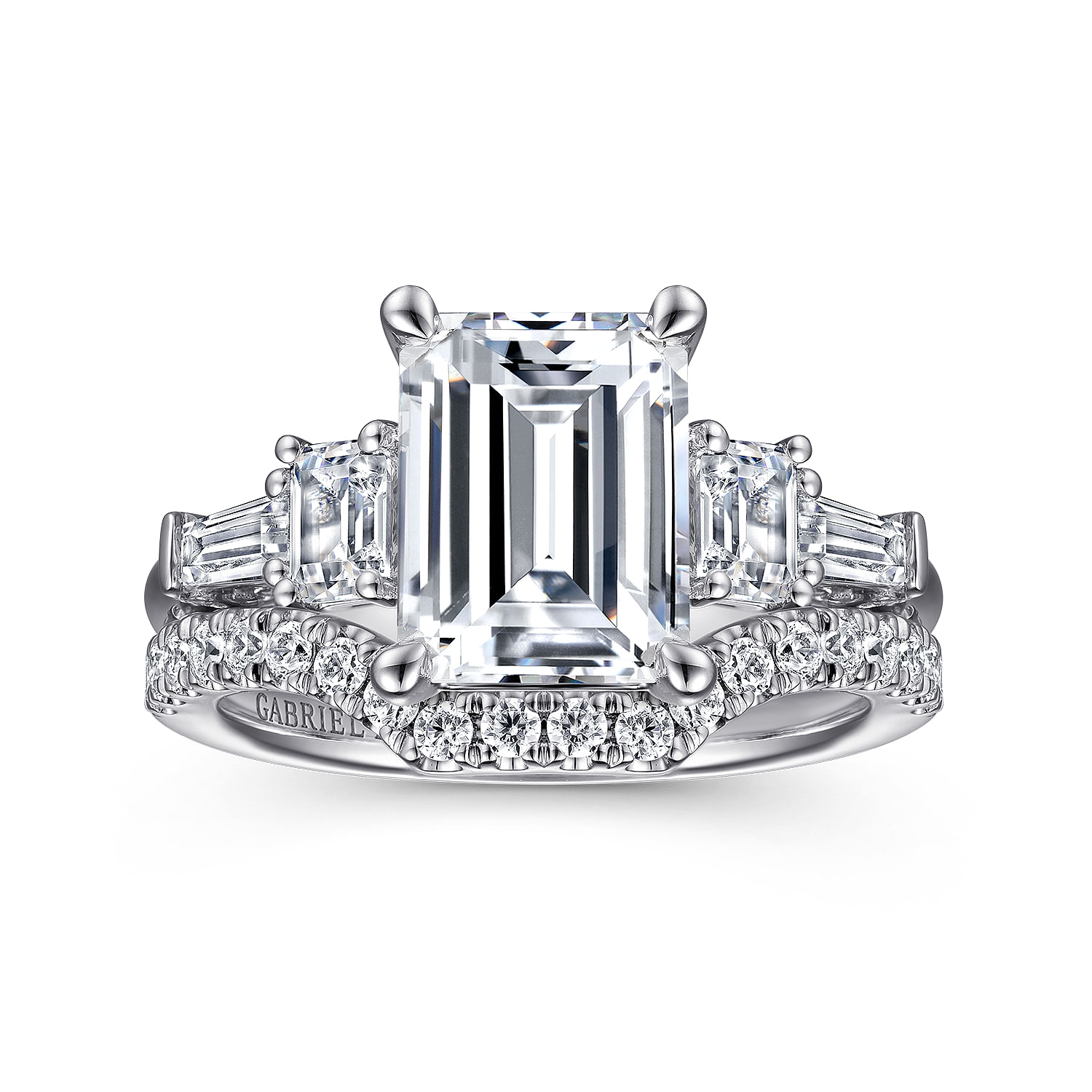 Everley - 18K White Gold Emerald Cut Five Stone Diamond Channel Set Engagement Ring